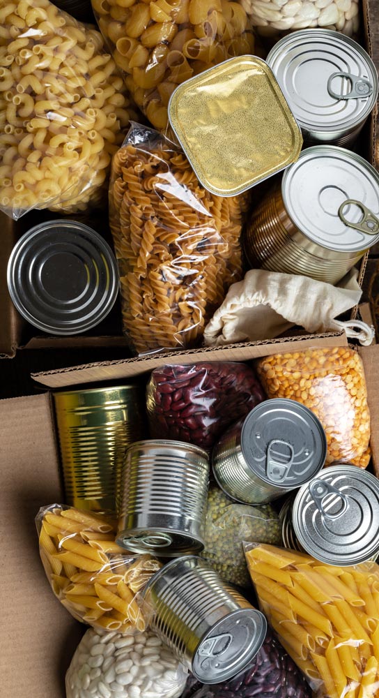 Non-perishable food donations in boxes through the Halton Catholic Children's Foundation